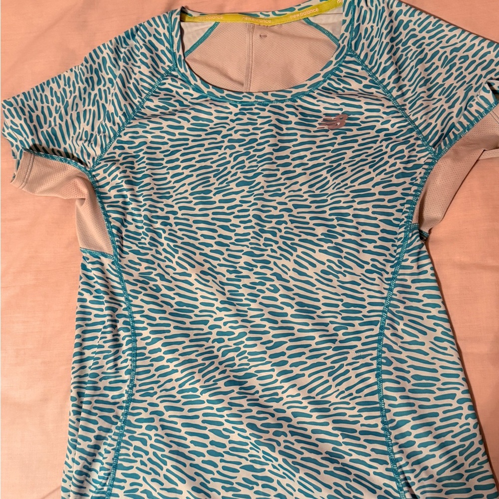 New Balance lightweight teal & white vented running shirt